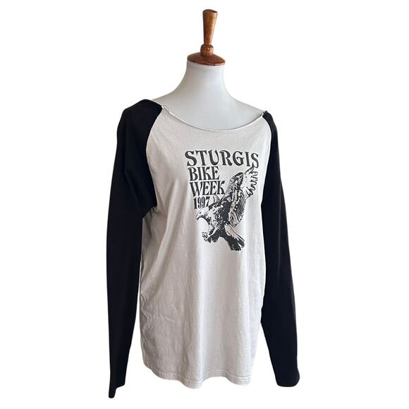 Vintage  Yellow Rat Bastard Sturgis 1997 Long Sleeve Tee – Raw Neck Graphic Top - Picture 5 of 5